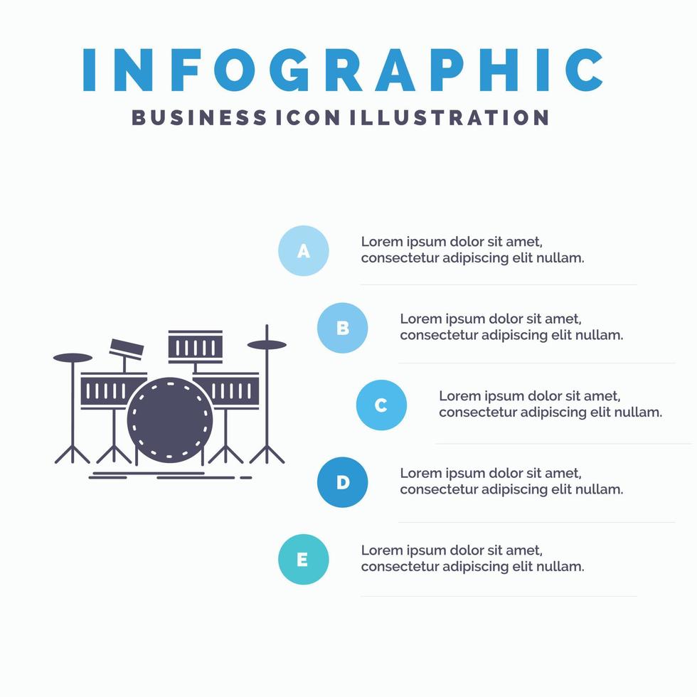 trommel. trommels. instrument. uitrusting. musical infographics sjabloon voor website en presentatie. glyph grijs icoon met blauw infographic stijl vector illustratie.