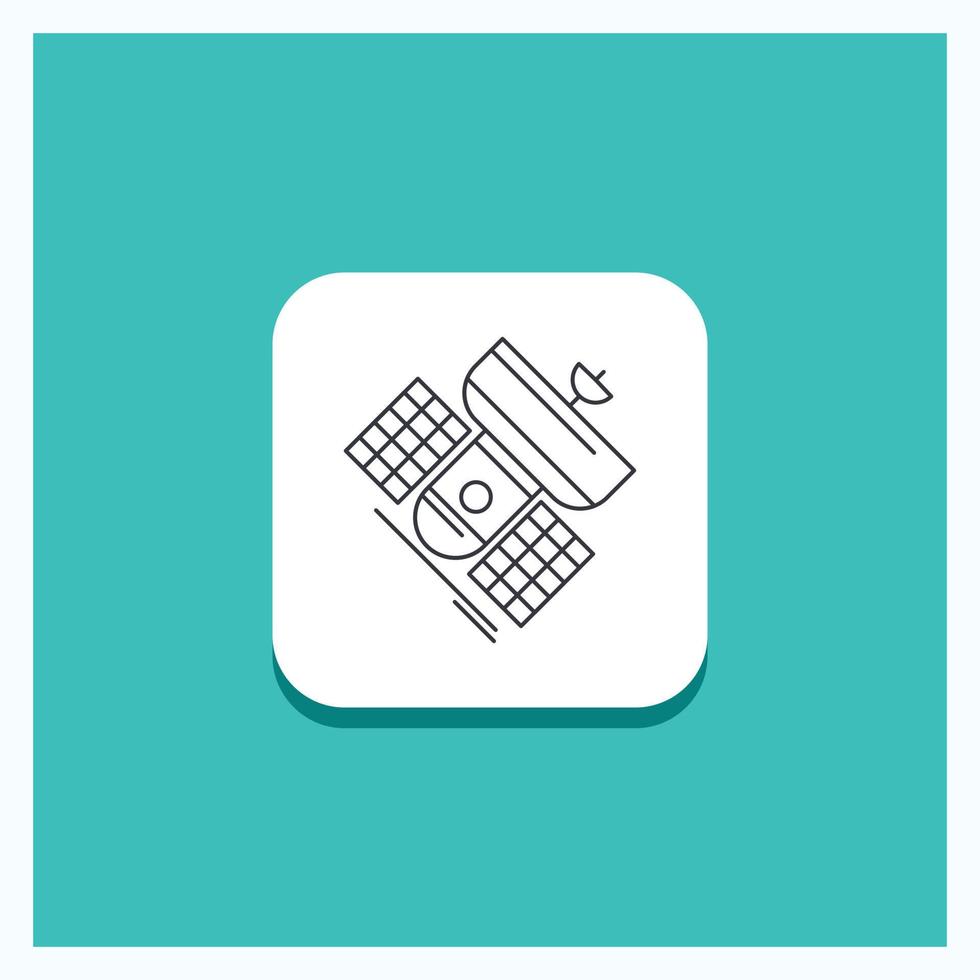 ronde knop voor uitzending. omroep. communicatie. satelliet. telecommunicatieverbinding lijn icoon turkoois achtergrond vector