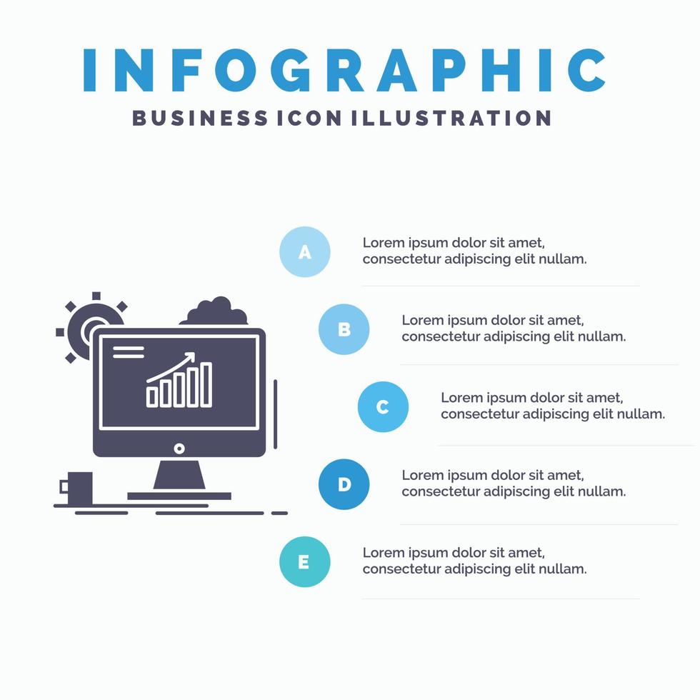 analyses. grafiek. seo. web. instelling infographics sjabloon voor website en presentatie. glyph grijs icoon met blauw infographic stijl vector illustratie.