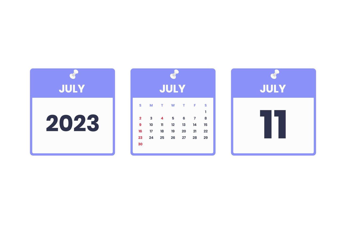 juli kalender ontwerp. juli 11 2023 kalender icoon voor schema, afspraak, belangrijk datum concept vector