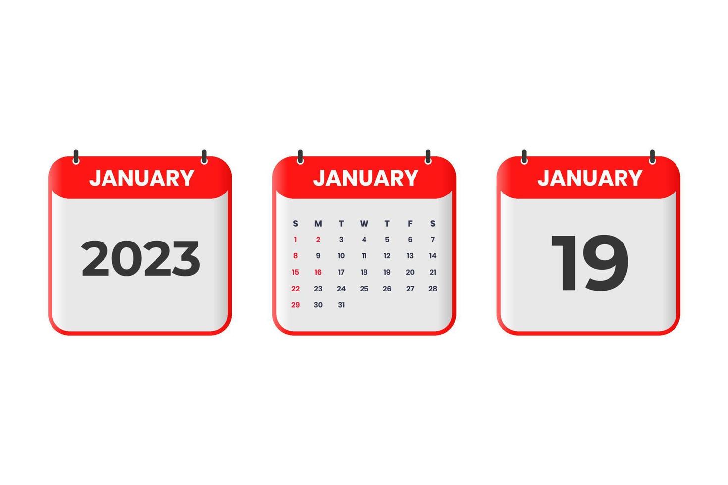 januari 2023 kalender ontwerp. 19e januari 2023 kalender icoon voor schema, afspraak, belangrijk datum concept vector