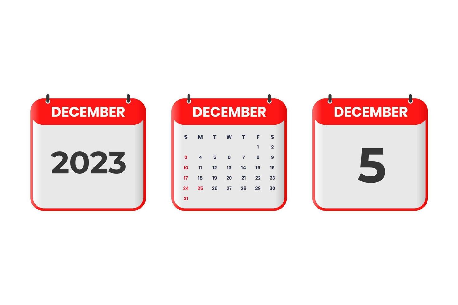 december 2023 kalender ontwerp. 5e december 2023 kalender icoon voor schema, afspraak, belangrijk datum concept vector