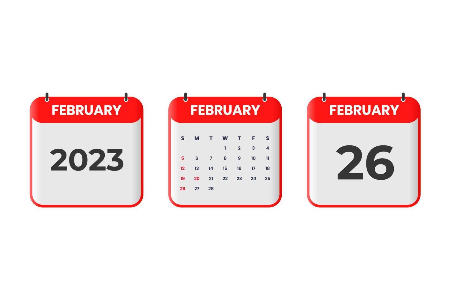 februari 2023 kalender ontwerp. 26e februari 2023 kalender icoon voor schema, afspraak, belangrijk datum concept vector
