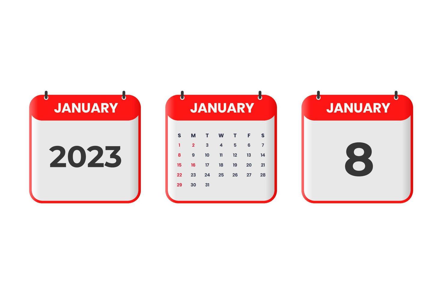 januari 2023 kalender ontwerp. 8e januari 2023 kalender icoon voor schema, afspraak, belangrijk datum concept vector