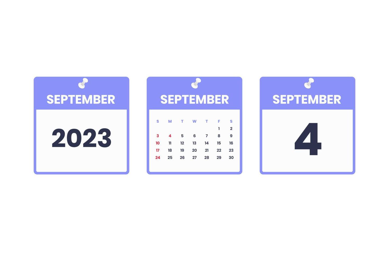 september kalender ontwerp. september 4 2023 kalender icoon voor schema, afspraak, belangrijk datum concept vector