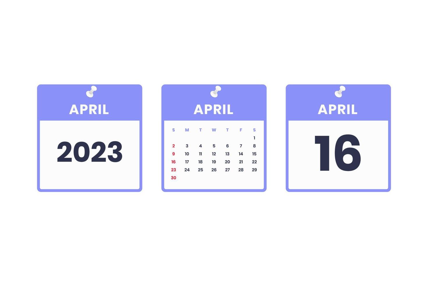 april kalender ontwerp. april 16 2023 kalender icoon voor schema, afspraak, belangrijk datum concept vector