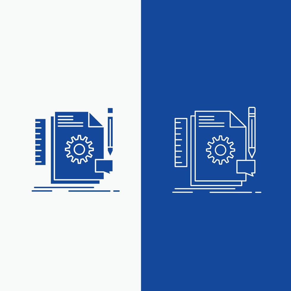 creatief. ontwerp. ontwikkelen. feedback. ondersteuning lijn en glyph web knop in blauw kleur verticaal banier voor ui en ux. website of mobiel toepassing vector