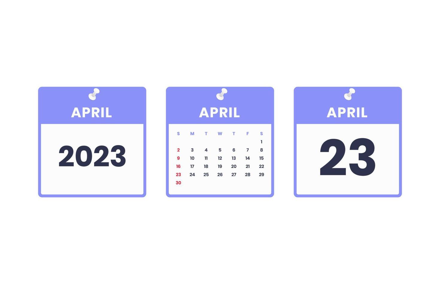 april kalender ontwerp. april 23 2023 kalender icoon voor schema, afspraak, belangrijk datum concept vector