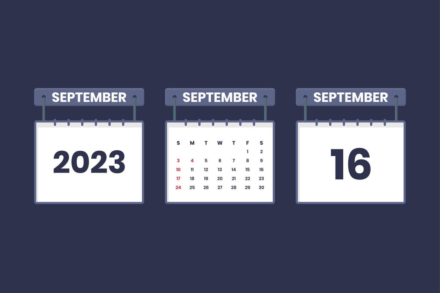 16 september 2023 kalender icoon voor schema, afspraak, belangrijk datum concept vector