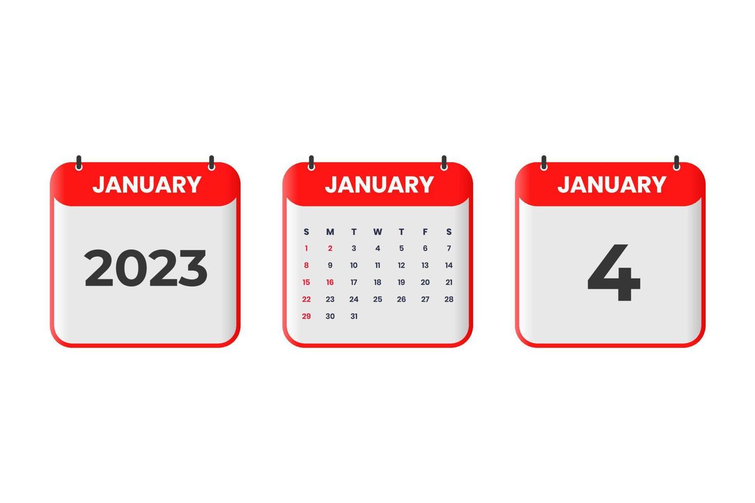 januari 2023 kalender ontwerp. 4e januari 2023 kalender icoon voor schema, afspraak, belangrijk datum concept vector