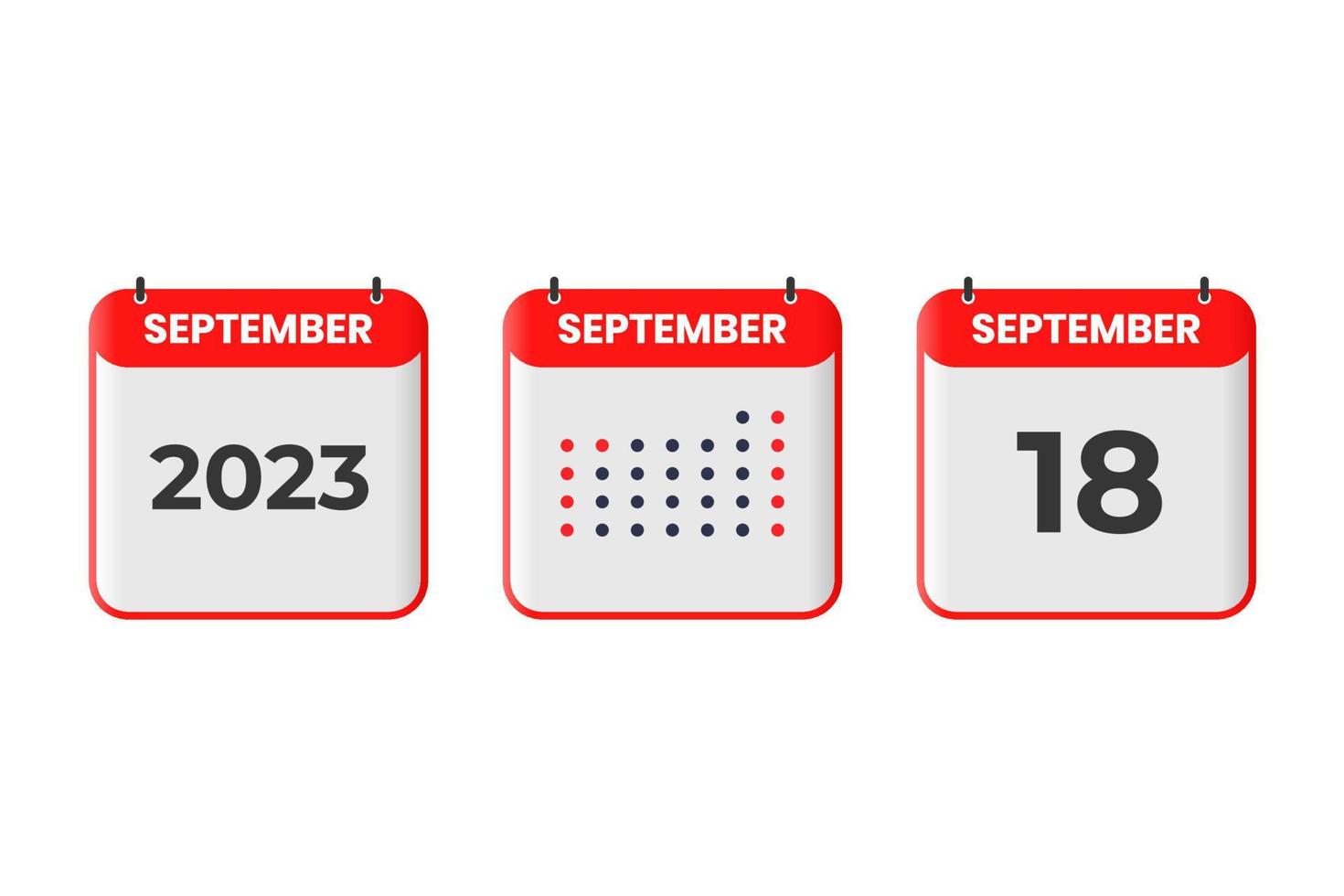 september 18 kalender ontwerp icoon. 2023 kalender schema, afspraak, belangrijk datum concept vector