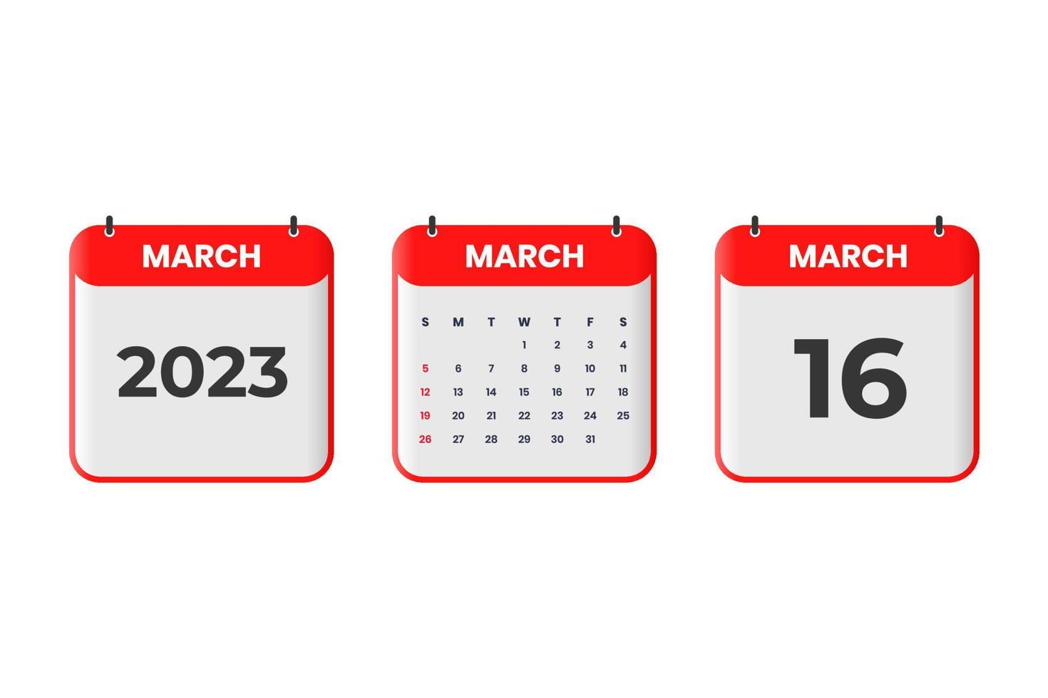maart 2023 kalender ontwerp. 16e maart 2023 kalender icoon voor schema, afspraak, belangrijk datum concept vector
