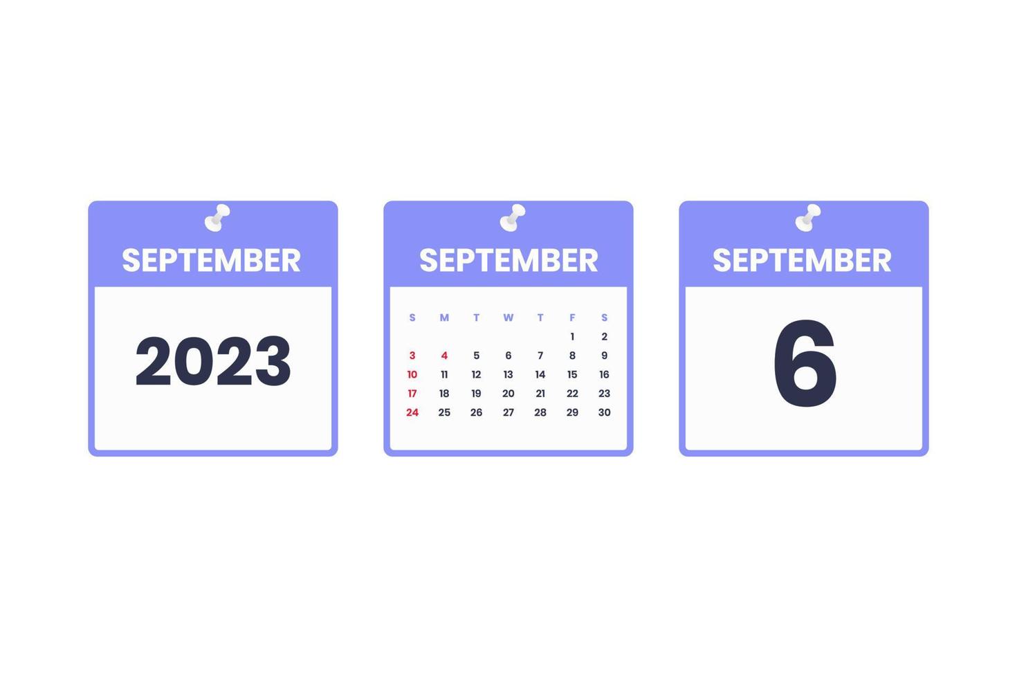 september kalender ontwerp. september 6 2023 kalender icoon voor schema, afspraak, belangrijk datum concept vector