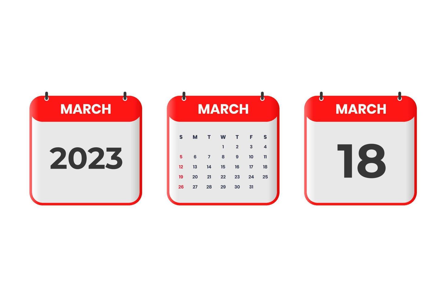 maart 2023 kalender ontwerp. 18e maart 2023 kalender icoon voor schema, afspraak, belangrijk datum concept vector
