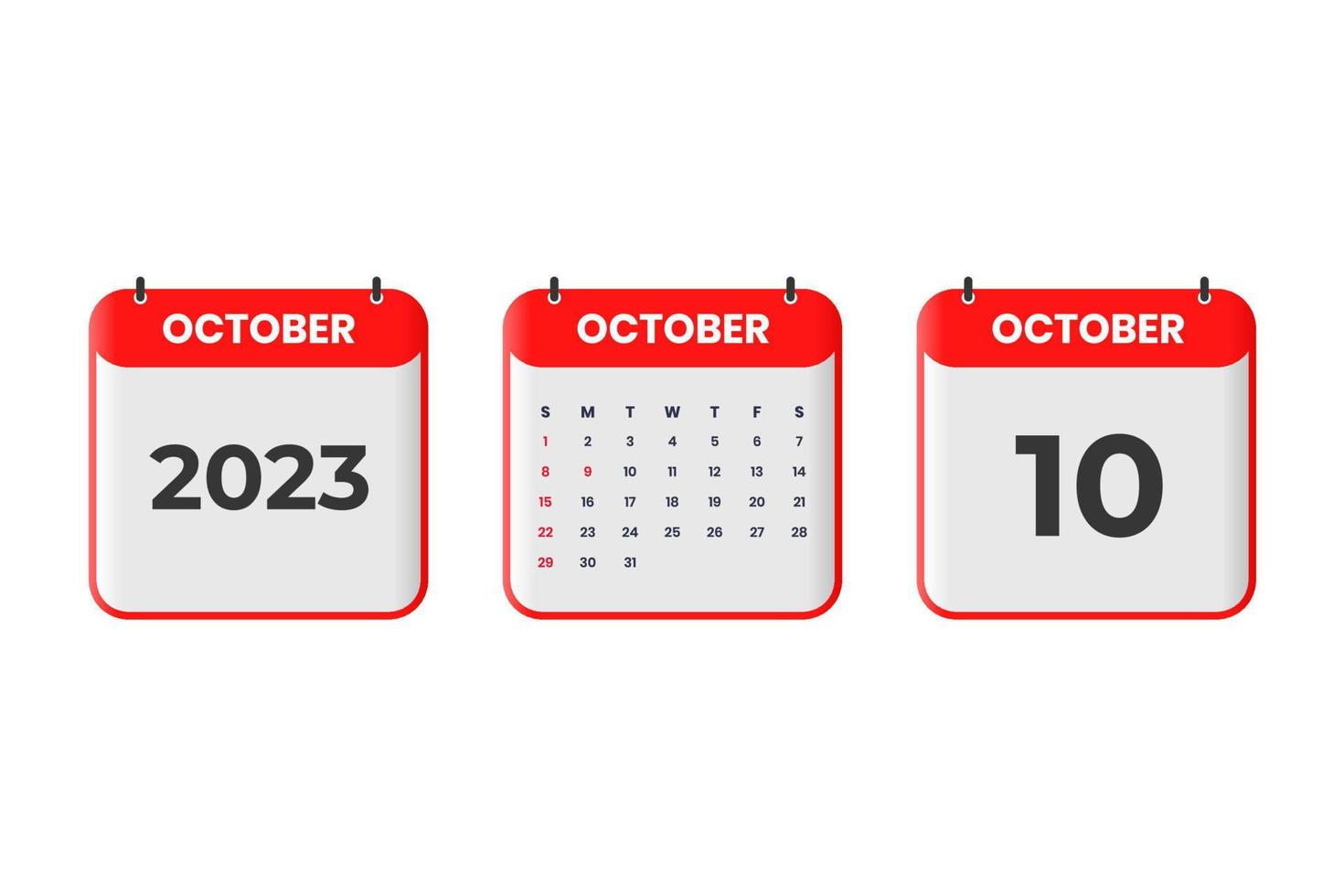 oktober 2023 kalender ontwerp. 10e oktober 2023 kalender icoon voor schema, afspraak, belangrijk datum concept vector