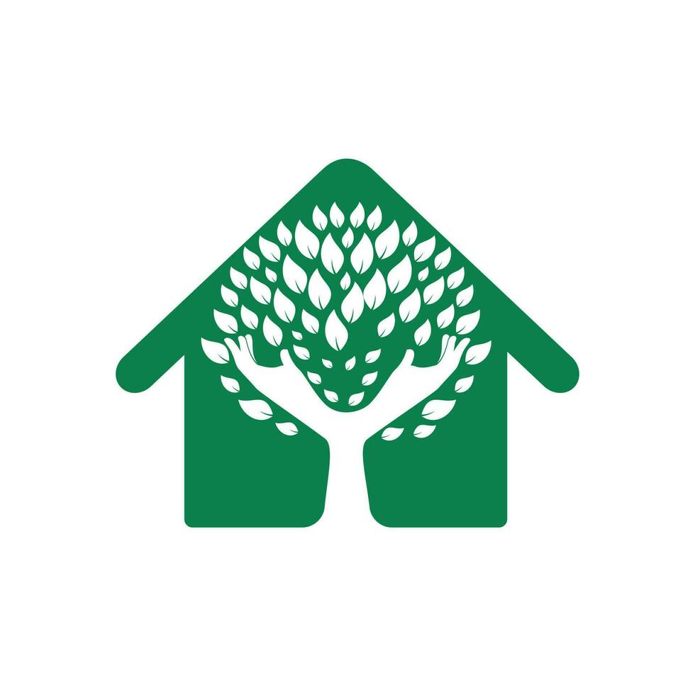 creatief groen hand- boom en huis logo ontwerp. natuurlijk huis zorg logo. vector