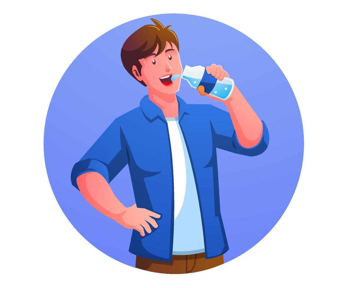 een Mens drinken water, gezond en sport concept vector