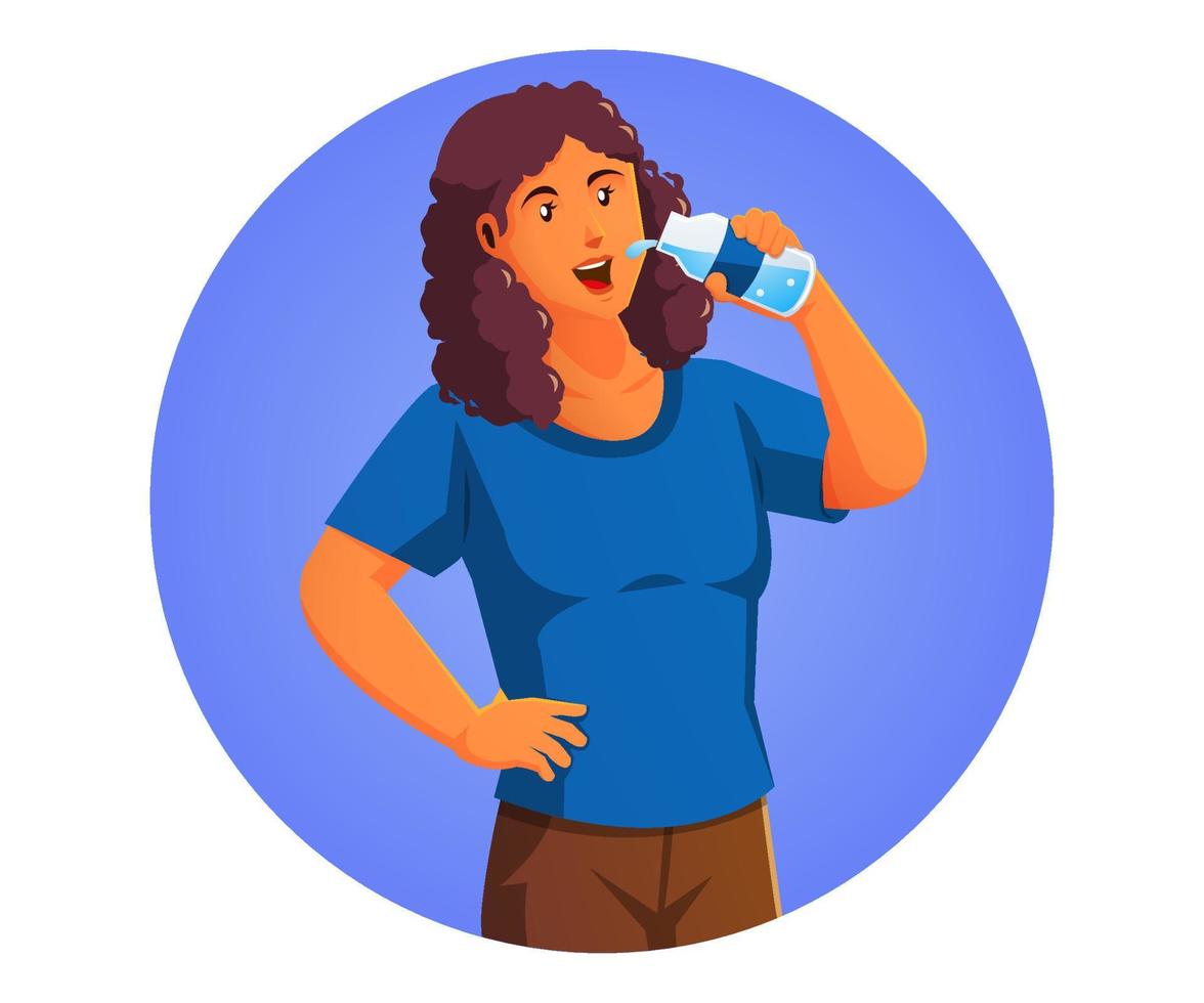 een vrouw drinken water, gezond en sport concept vector