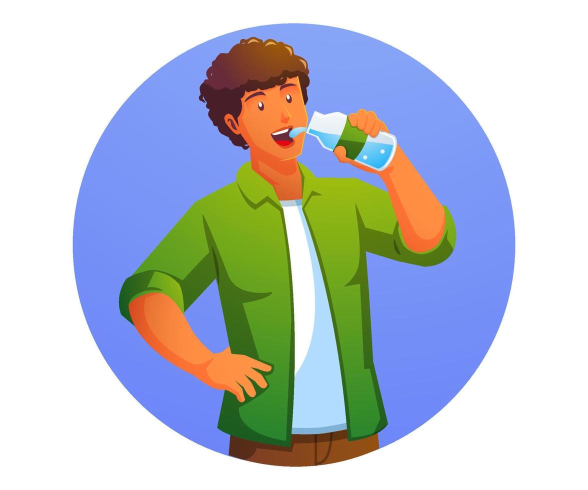 een Mens drinken water, gezond en sport concept vector