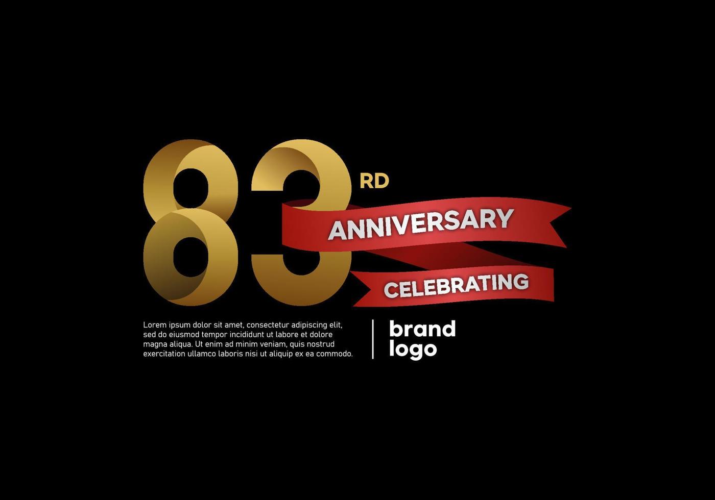 83 jaar verjaardag logo in goud en rood Aan zwart achtergrond vector