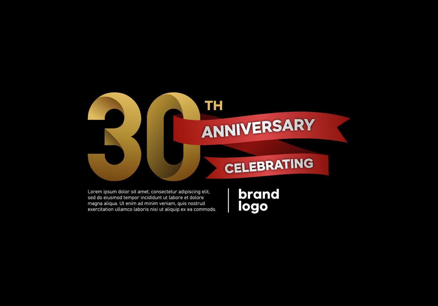 30 jaar verjaardag logo in goud en rood Aan zwart achtergrond vector