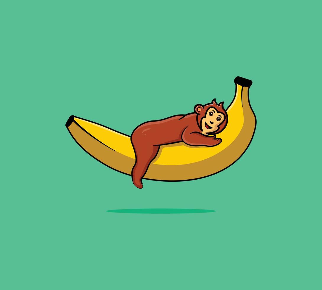 aap genieten van Aan banaan tekenfilm vector icoon illustratie. dier natuur icoon concept ontwerp.