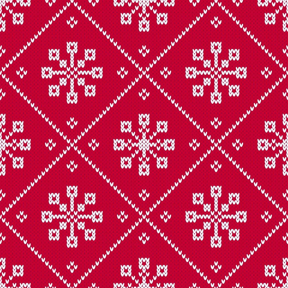 rood en wit Kerstmis trui naadloos diamant patroon met sneeuwvlokken. vector