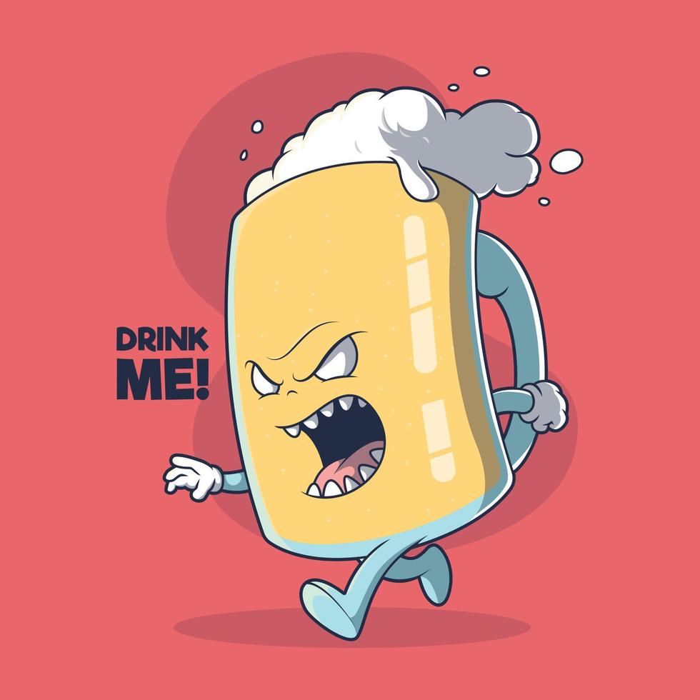 laatste bier mok karakter vector illustratie. drankjes, grappig, merk ontwerp concept.