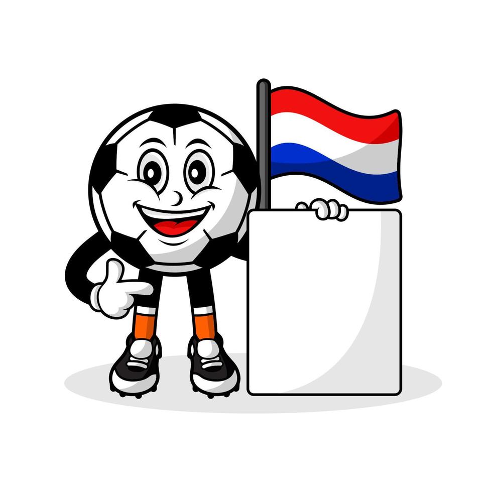 mascotte tekenfilm Amerikaans voetbal Nederland vlag met banier vector