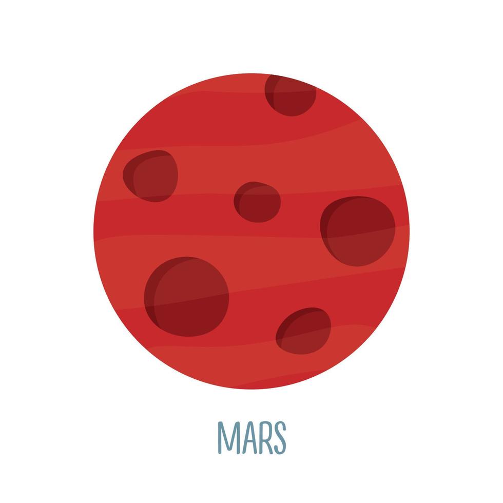 planeet Mars Aan een wit achtergrond. vector illustratie in tekenfilm stijl voor kinderen. icoon van planeet