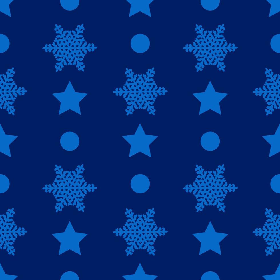 Kerstmis semless patroon met sneeuwvlok, ster en cirkel Aan blauw achtergrond. vector illustratie