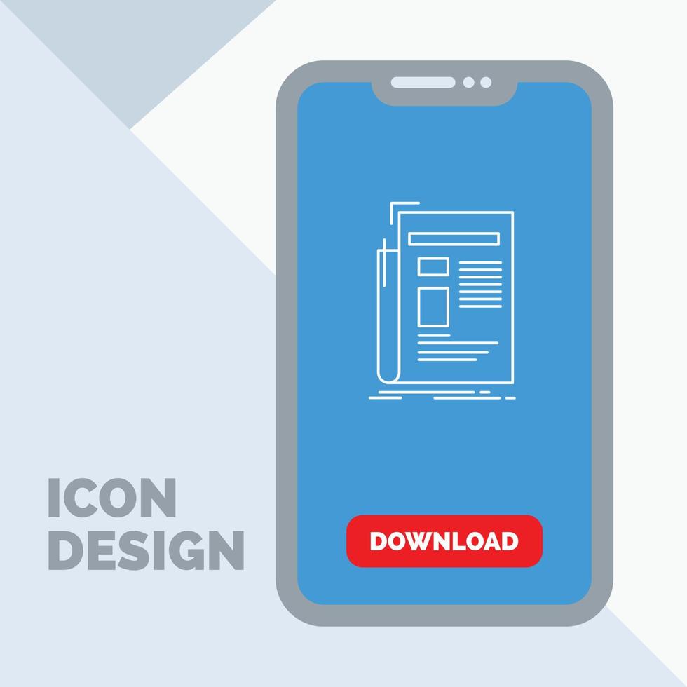 krant. media. nieuws. nieuwsbrief. krant- lijn icoon in mobiel voor downloaden bladzijde vector