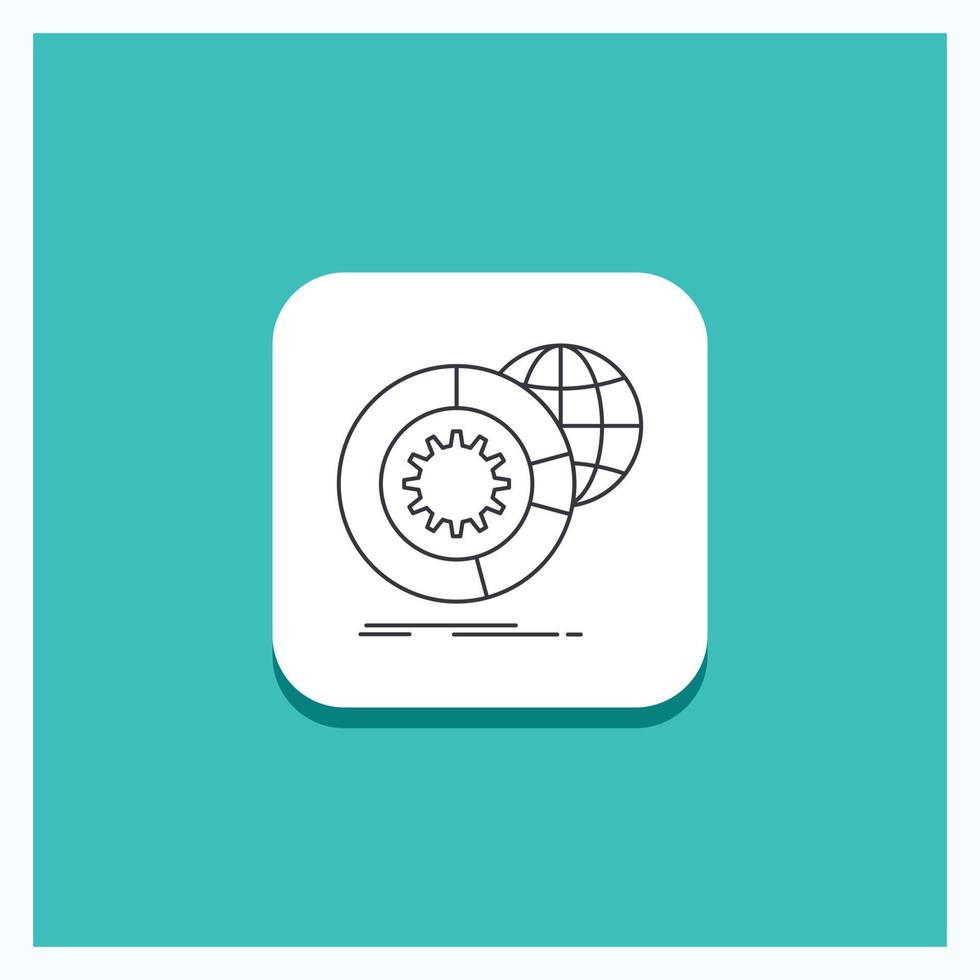 ronde knop voor gegevens. groot gegevens. analyse. wereldbol. Diensten lijn icoon turkoois achtergrond vector