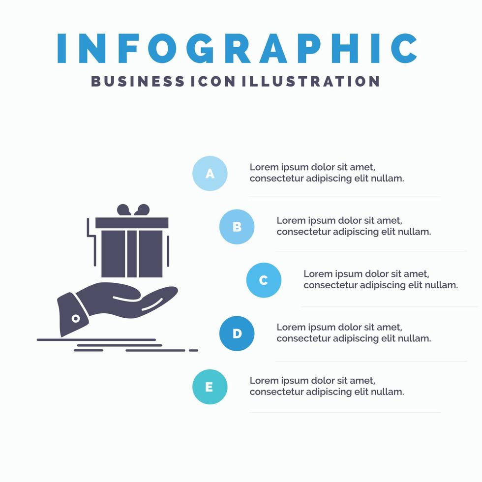 geschenk. verrassing. oplossing. idee. verjaardag infographics sjabloon voor website en presentatie. glyph grijs icoon met blauw infographic stijl vector illustratie.