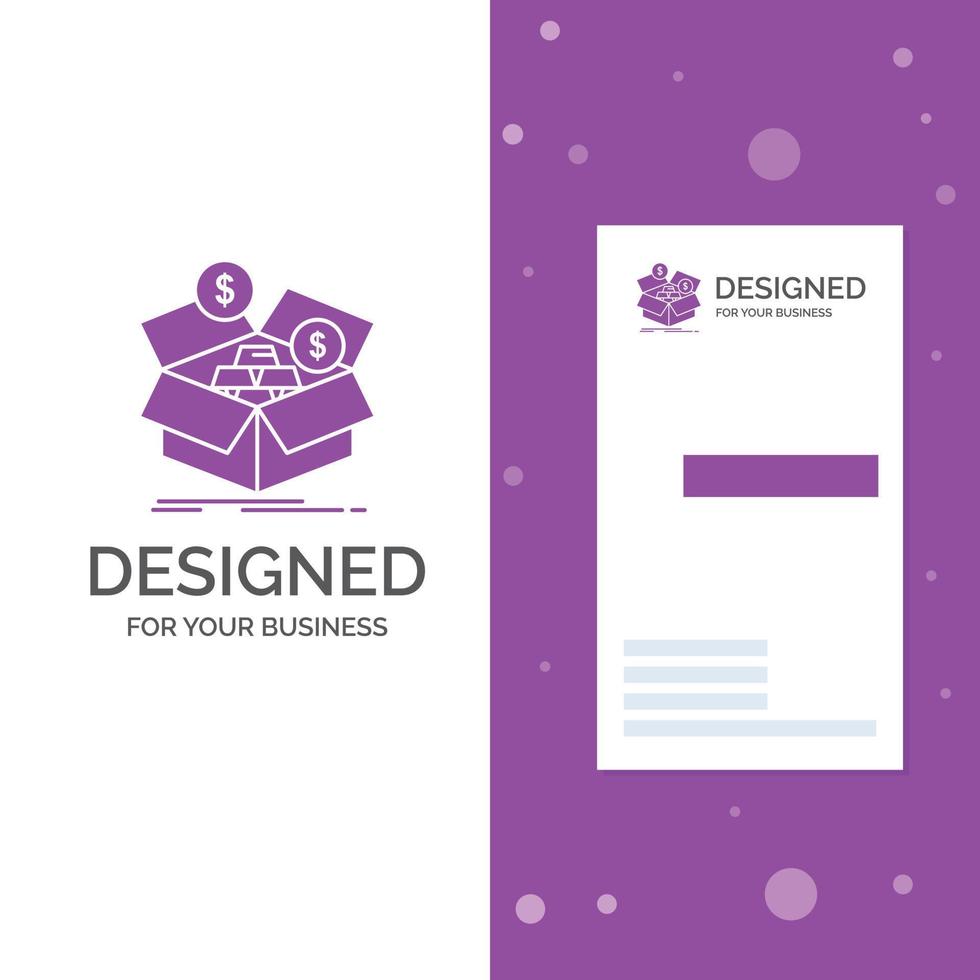 bedrijf logo voor besparingen. doos. begroting. geld. groei. verticaal Purper bedrijf .bezoeken kaart sjabloon. creatief achtergrond vector illustratie