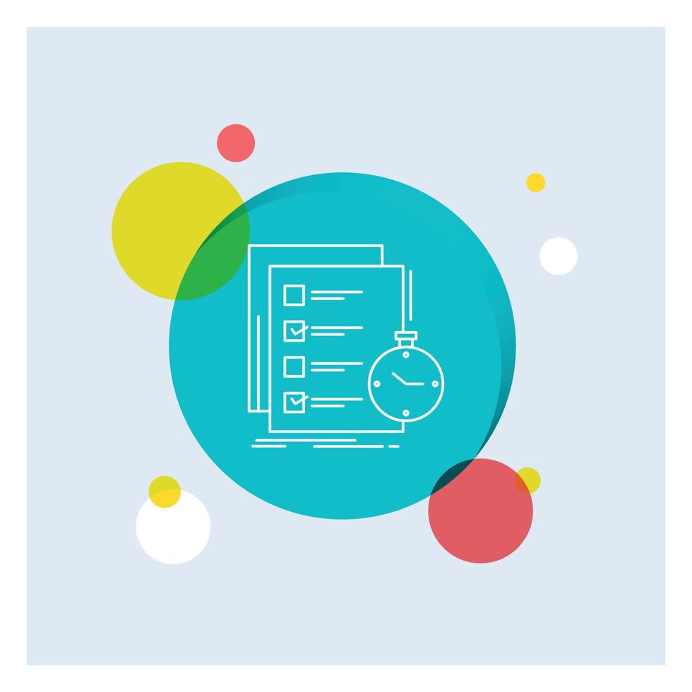 Te doen. taak. lijst. controleren. tijd wit lijn icoon kleurrijk cirkel achtergrond vector