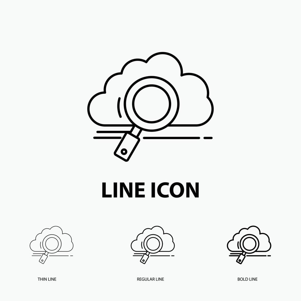 wolk. zoeken. opslag. technologie. berekenen icoon in dun. regelmatig en stoutmoedig lijn stijl. vector illustratie