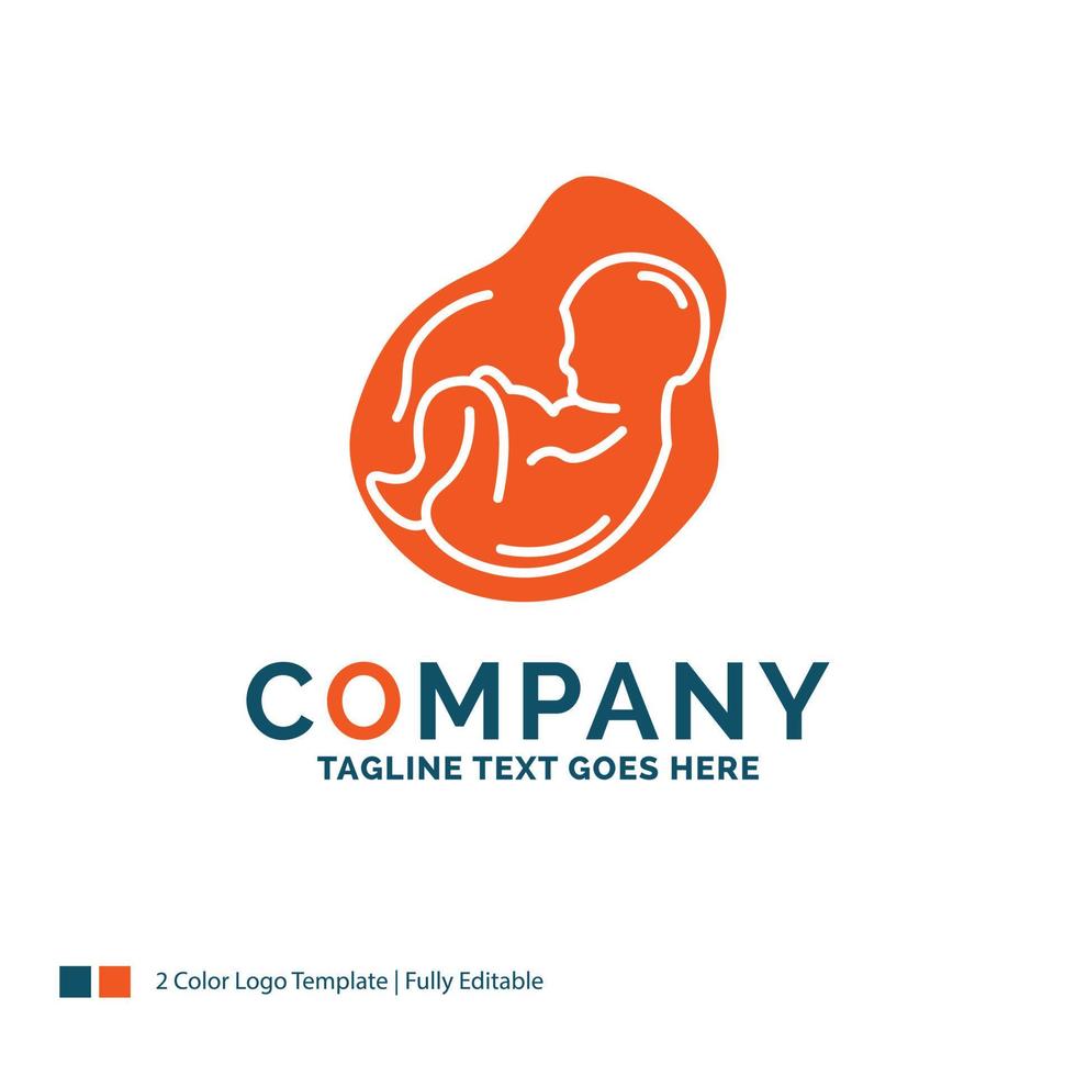 baby. zwangerschap. zwanger. verloskunde. foetus logo ontwerp. blauw en oranje merk naam ontwerp. plaats voor slogan. bedrijf logo sjabloon. vector