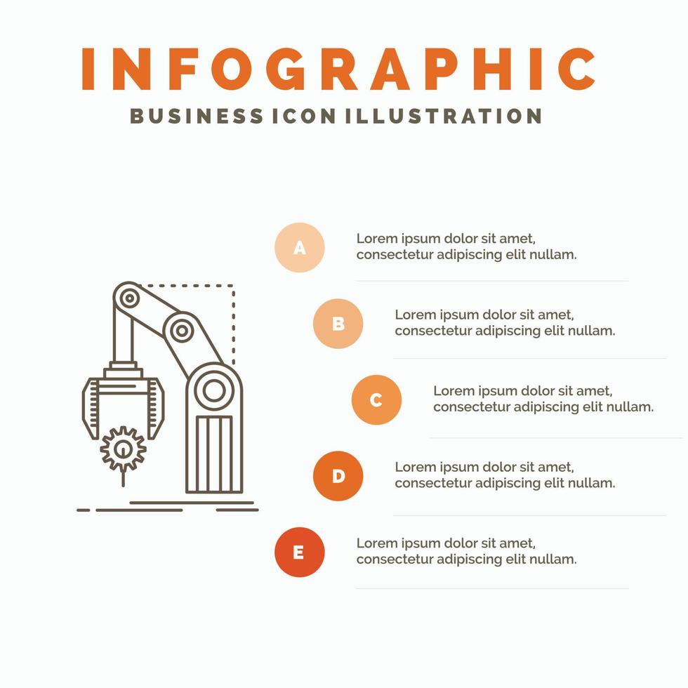 automatisering. fabriek. hand. mechanisme. pakket infographics sjabloon voor website en presentatie. lijn grijs icoon met oranje infographic stijl vector illustratie