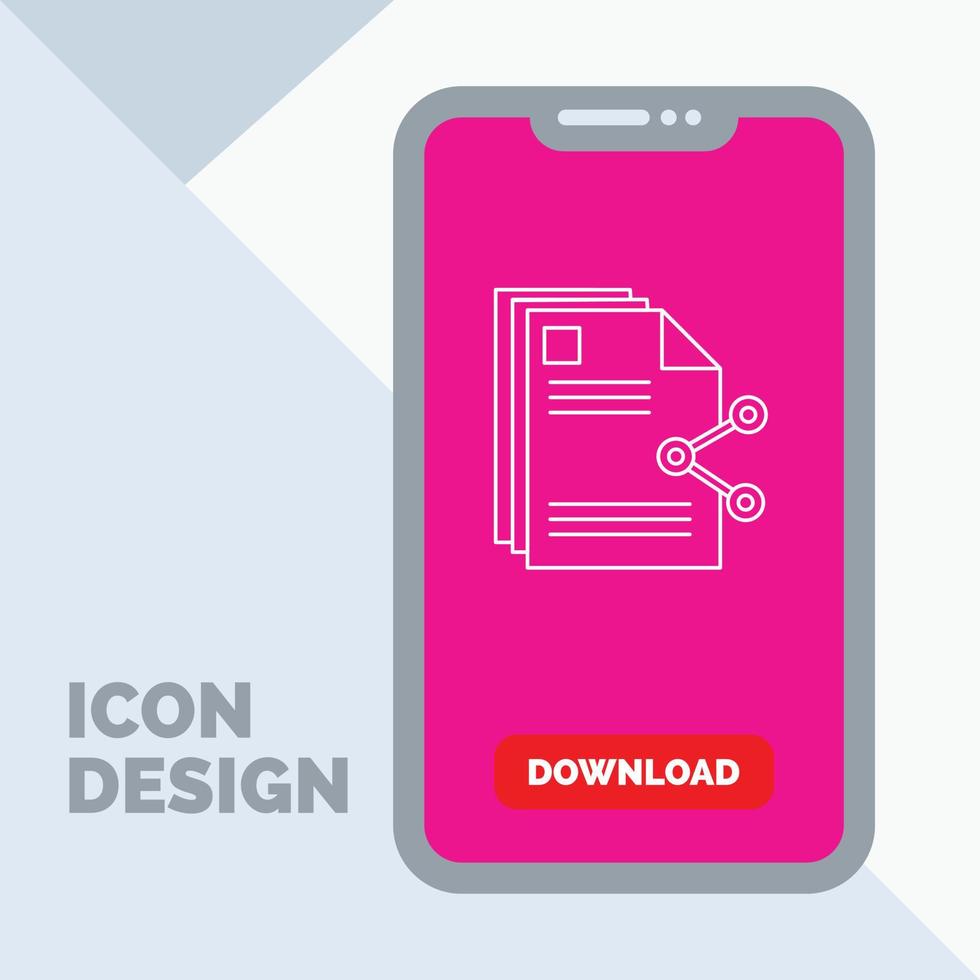 inhoud. bestanden. delen. deel. document lijn icoon in mobiel voor downloaden bladzijde vector