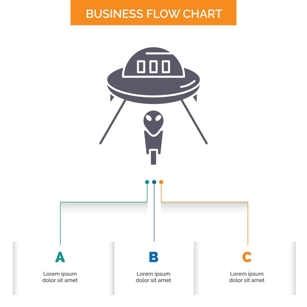 buitenaards wezen. ruimte. ufo. ruimteschip. Mars bedrijf stromen tabel ontwerp met 3 stappen. glyph icoon voor presentatie achtergrond sjabloon plaats voor tekst. vector