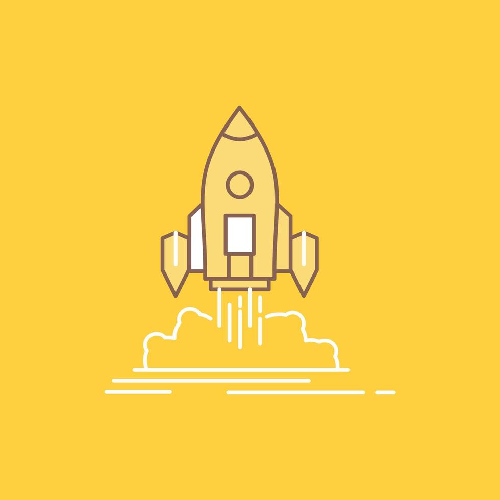 launch. missie. shuttle. beginnen. publiceren vlak lijn gevulde icoon. mooi logo knop over- geel achtergrond voor ui en ux. website of mobiel toepassing vector