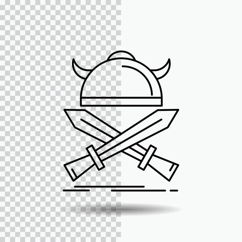 strijd. embleem. viking. strijder. Zwaarden lijn icoon Aan transparant achtergrond. zwart icoon vector illustratie