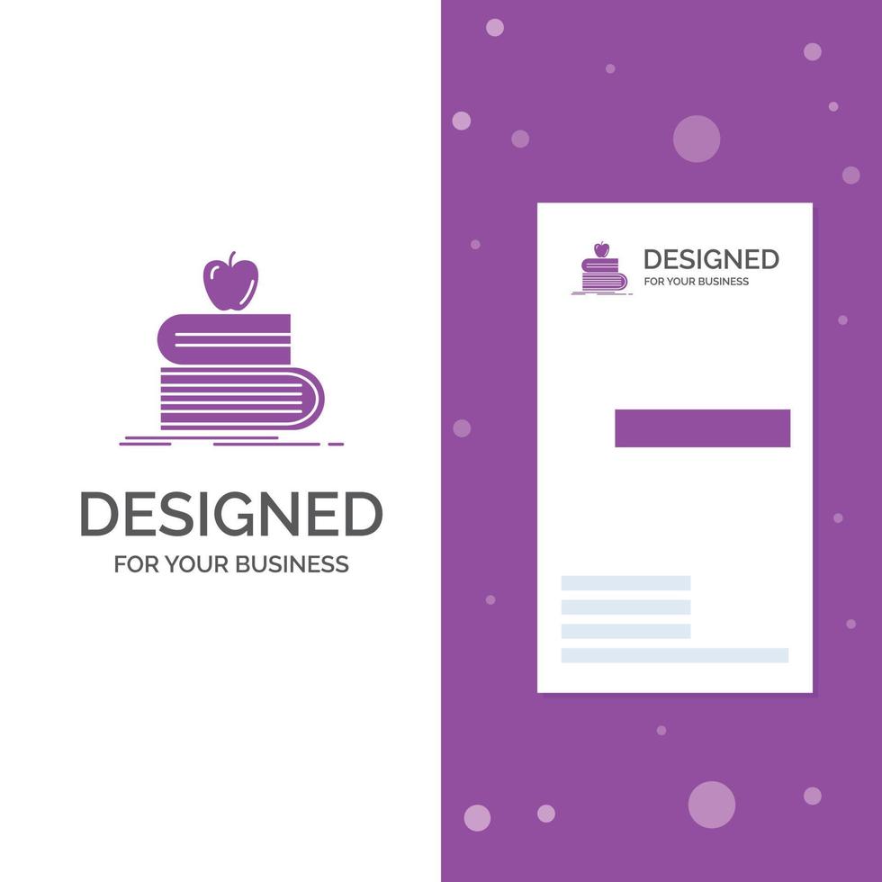 bedrijf logo voor terug naar school. school. leerling. boeken. appel. verticaal Purper bedrijf .bezoeken kaart sjabloon. creatief achtergrond vector illustratie