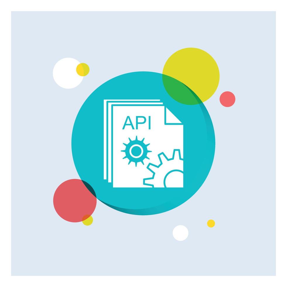 api. app. codering. ontwikkelaar. software wit glyph icoon kleurrijk cirkel achtergrond vector