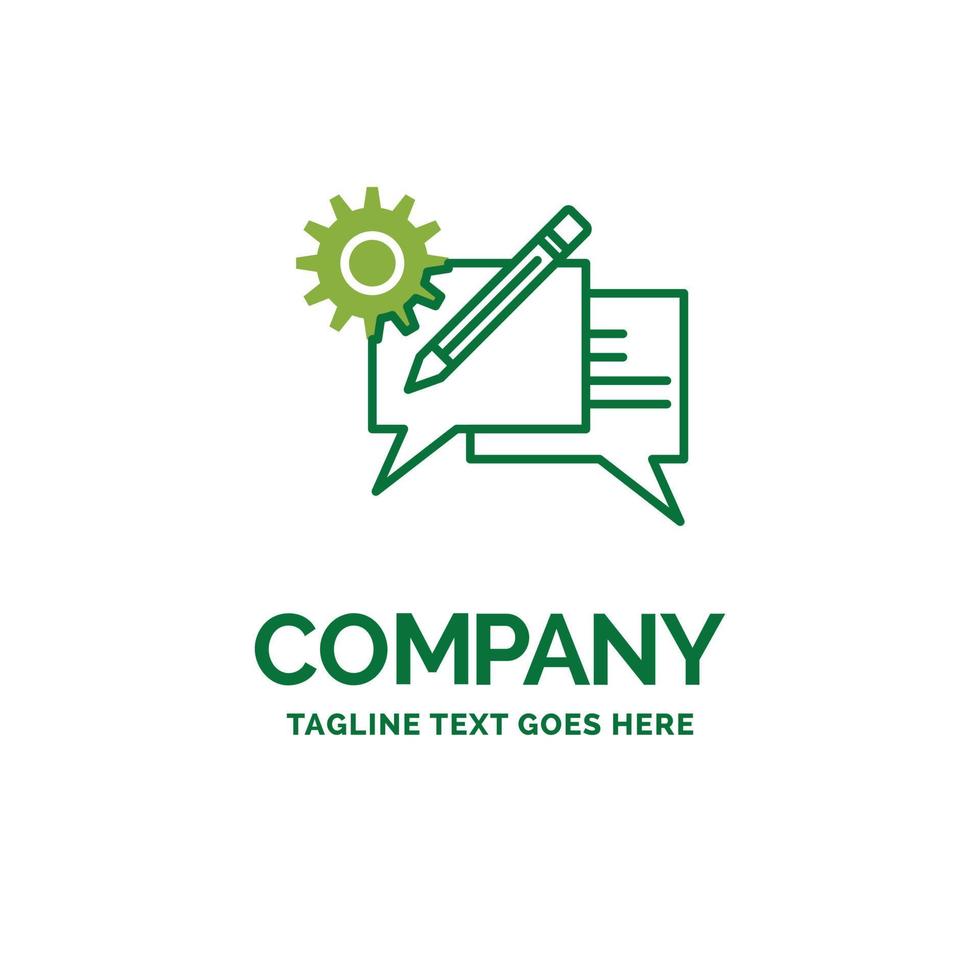 chatten. communicatie. discussie. instelling. bericht vlak bedrijf logo sjabloon. creatief groen merk naam ontwerp. vector