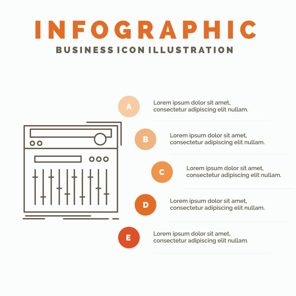 controle. controleur. midi. studio. geluid infographics sjabloon voor website en presentatie. lijn grijs icoon met oranje infographic stijl vector illustratie