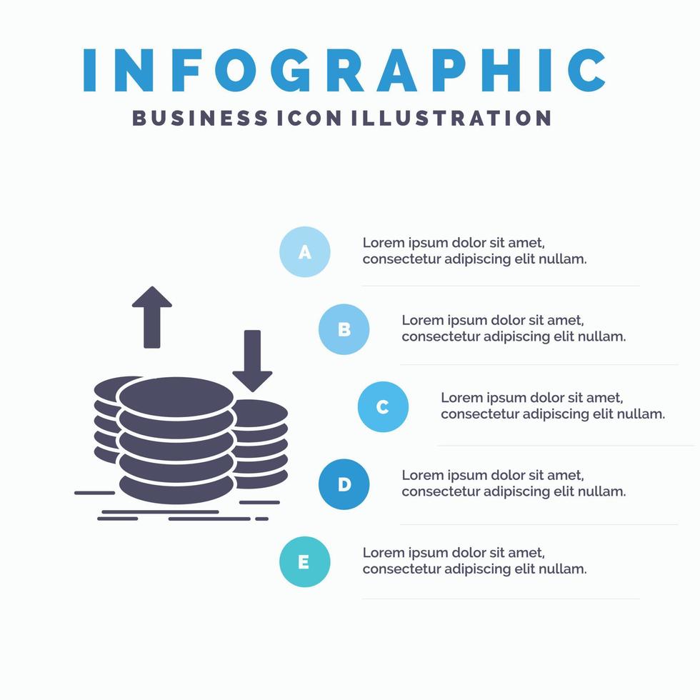 munten. financiën. hoofdstad. goud. inkomen infographics sjabloon voor website en presentatie. glyph grijs icoon met blauw infographic stijl vector illustratie.