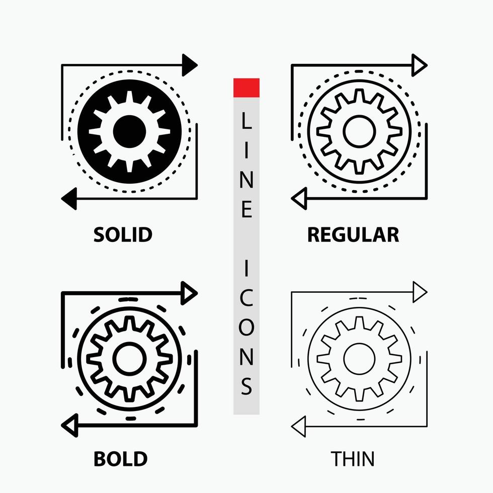 bedrijf. versnelling. beheer. operatie. werkwijze icoon in dun. normaal. stoutmoedig lijn en glyph stijl. vector illustratie