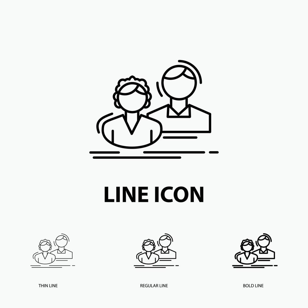 leerling. medewerker. groep. paar. team icoon in dun. regelmatig en stoutmoedig lijn stijl. vector illustratie